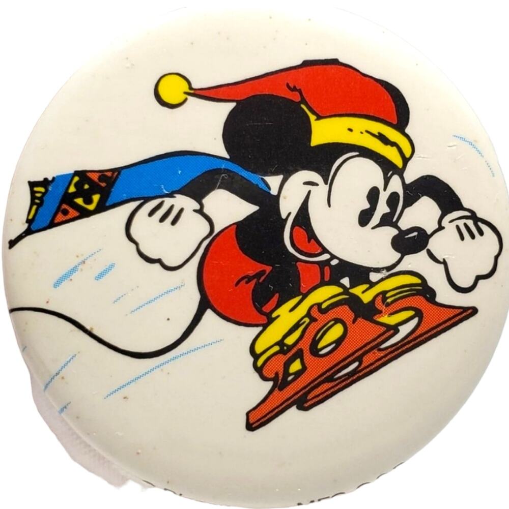Disney Mickey Mouse Vintage Ice Skates Jumping Button